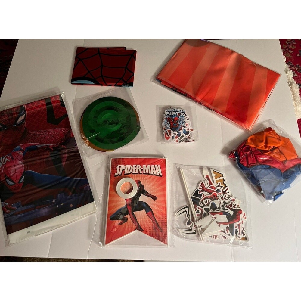 Spiderman Theme Birthday Party Decorate Supplies，Balloon Banner Cake Toppers Set
